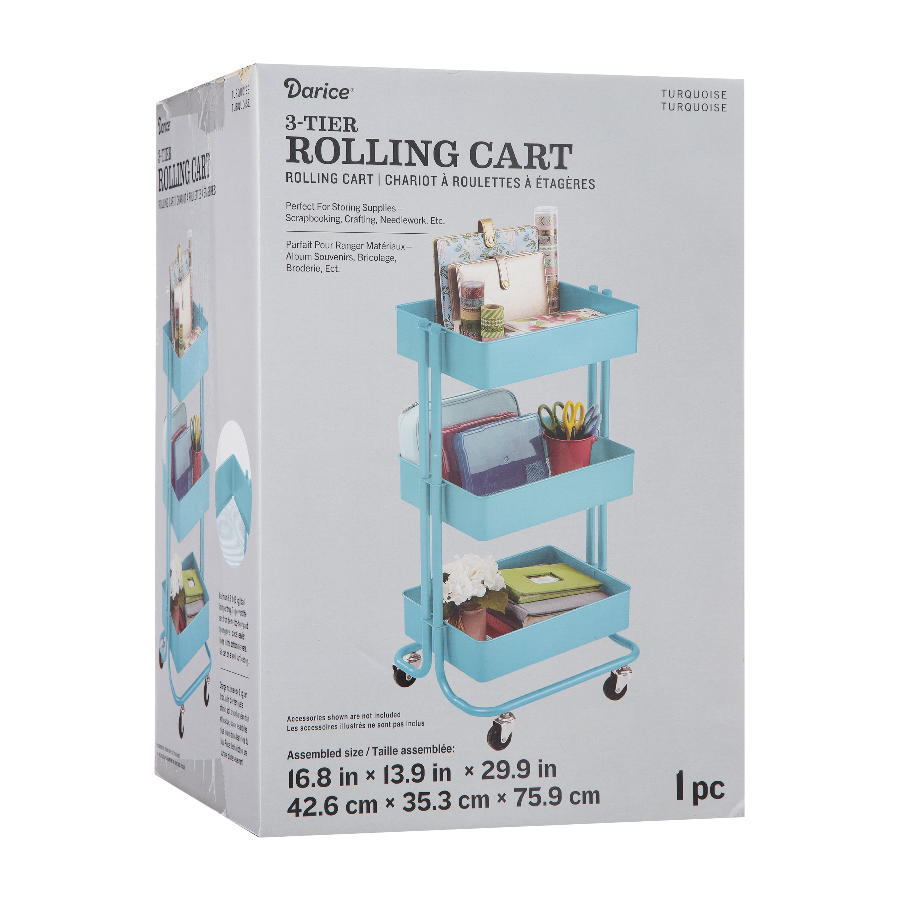  Vtopmart 3 Tier Rolling Cart with Wheels and 6 PCS