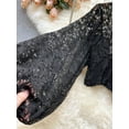 thumbnail image 2 of ZOELNIC Women's Sheer Lace Blouse with Tie Back & Lantern Sleeves, Long Sleeve Crop Top, 2 of 6