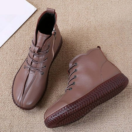 

Cathalem Soft Shoes Casual Soft Sole Women s Flat Retro Fashion Shoes Leather Rongli Women s casual shoes Summer Shoes Women Brown 9