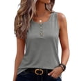 thumbnail image 2 of YUGYXL Womens Tank Tops Button Spring Summer Sleeveless Tee Henley Shirt Square Neck Basic Outfits Clothes Gray Top M, 2 of 9