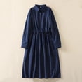 thumbnail image 3 of Wdfiry Women's Cotton Linen Dress Belted Button Long Sleeve Dress Printing Pleated Casual Midi Dresses, 3 of 8