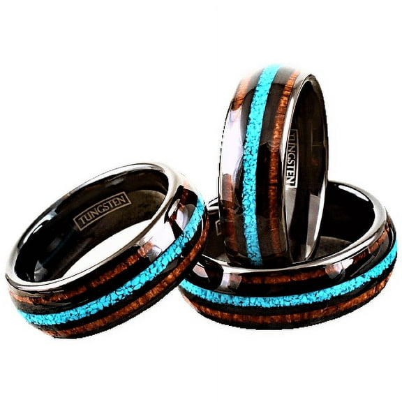 Wedding Bands by Christian Adornments, Blue Turquoise Wedding Rings, Wood and Tungsten