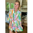 thumbnail image 3 of Women's Green Abstract Print Ruffled Sleeve V Neck Mini Dress - [ZhiHiMeRi] | (US 12-14)L, 3 of 12
