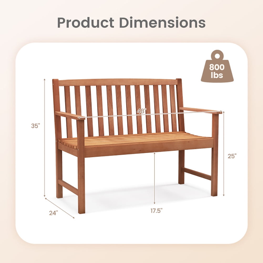 Aimee Lii 2-Seat Patio Wood Bench with Cozy Armrests and Backrest, Outdoor Patio Furniture Aimee Lii 2-Seat Patio Wood Bench with Cozy Armrests and Backrest, Outdoor Patio Furniture