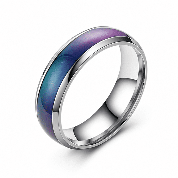 AURENIX Colour Changing Mood Ring Stainless Steel Ring Mens Women Band 6mm Size 6-13-silver-8