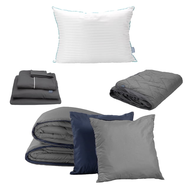 Edredón Doble Vista Individual Couzy + Sábanas Royal Gris Oxford + Cubre colchón Cloud + Almohada Royal