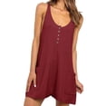 thumbnail image 6 of Summer Sleeveless Women Henley Shorts Jumpsuit Waffle Romper with Pocket, 6 of 6