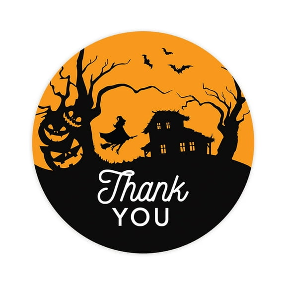 Koyal Wholesale Halloween Thank You Stickers 2 Inch Round 120 Bulk Pk Flying Witch Labels For Halloween Party Favors