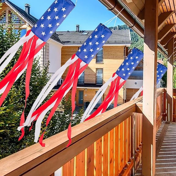 QuanTara Independence Day Windsock Flag, Patriotic Outdoor Decoration with Spinner, American Flag Style Red White Blue Hanging Banner, 39.37x5.91in