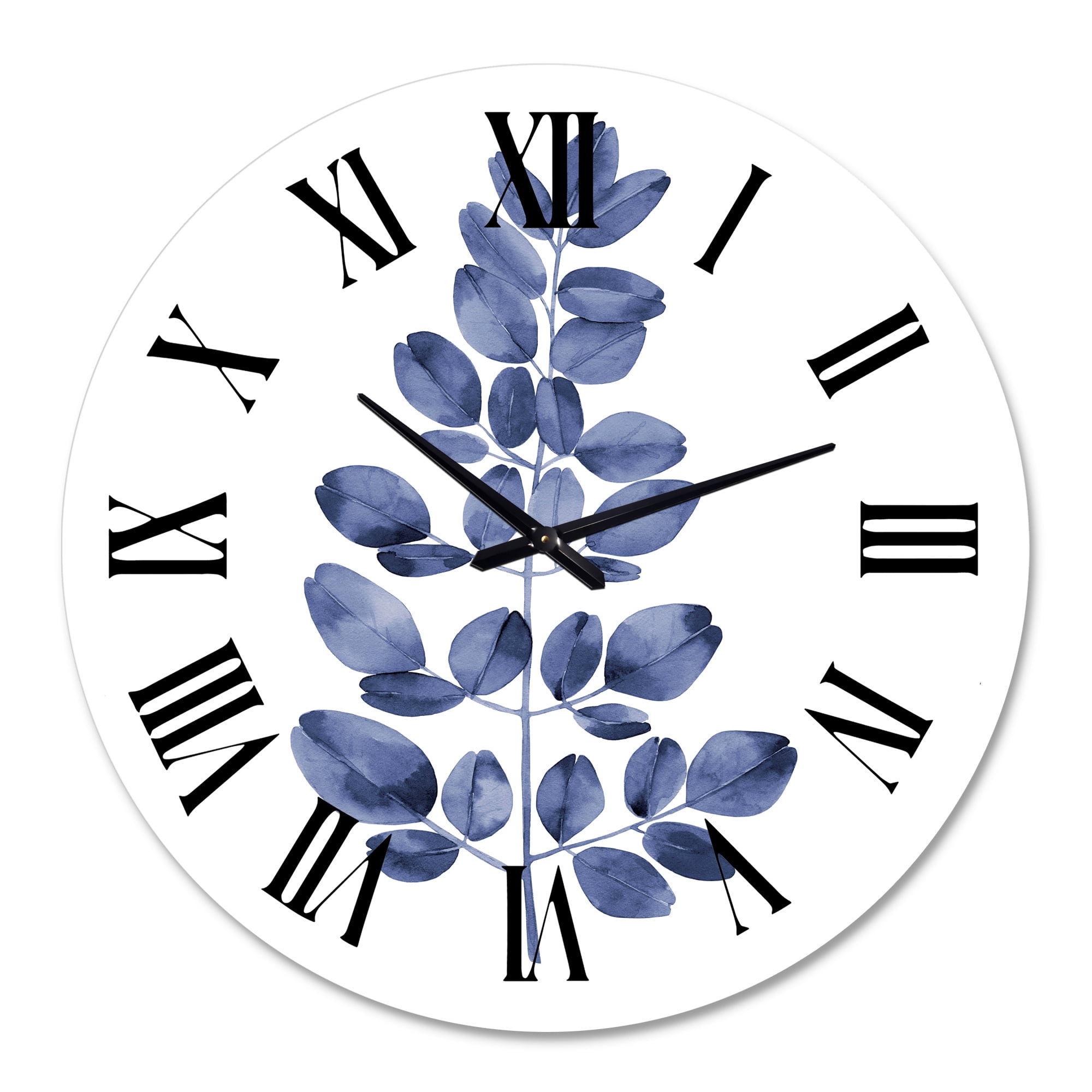 Designart 'Navy Blue Eucalyptus Ii' Traditional Wall Clock