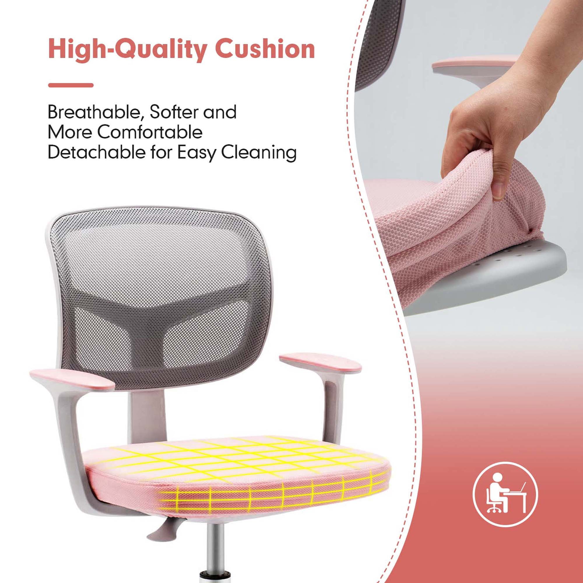 Costway Auto Lock Kids Mesh Chair with Armrests Height Adjustable 360-Degree SwivelPink