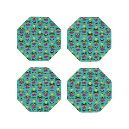 

Fuzoiu Sunmmer Cat Print Leather Coasters Set Drink Coasters Set of 4 for Tabletop Protection Durable PVC Coasters Home Décor and Housewarming Gift-Octagon