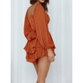 thumbnail image 5 of Women Puff Sleeve Off Shoulder Ruffle Romper Dress Built-in Shorts Layered Shorts Jumpsuit Fairy Mini Dress Playsuits, 5 of 6