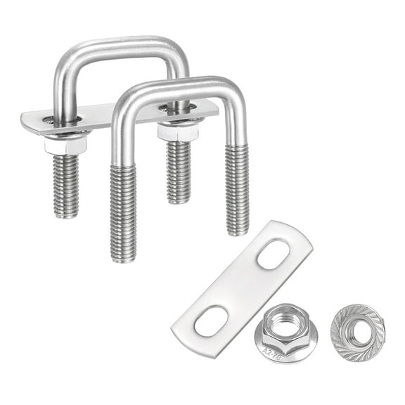 Uxcell 2 Set M8 1 Inch Inner Wide Square U Bolts, 2 Inch Length 304 Stainless Steel U-Bolts with Flange Hexagon Nuts, Frame Plates for Trailer, Automotive, (25mm W x 50mm L)