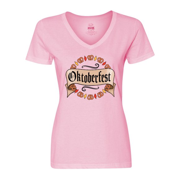Inktastic Oktoberfest pretzels and leaves Women's V-Neck T-Shirt