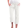 thumbnail image 2 of Wide Leg Cropped Pants for Women Summer High Waist Linen Capri Pants Drawstring Baggy Lightweight Pockets Beach Pant White L, 2 of 8