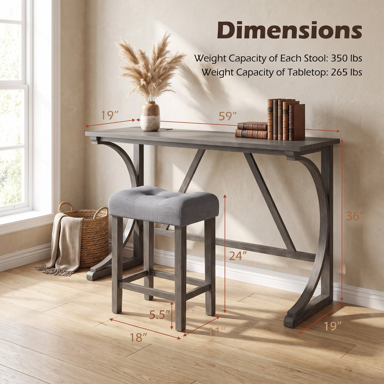 Furnibear 4 Piece Bar Table Set with Power Outlet USB Port and Upholstered Saddle Seat Stools