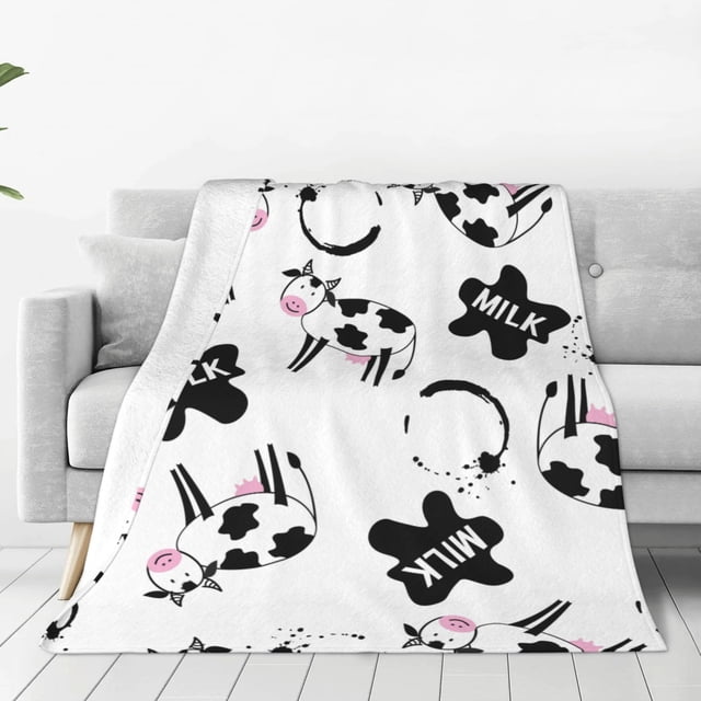 Fotbe Cute Cow and Milk Stains Manta de Franela Acolchonada con Estampado, Súper Suave y Esponjosa, Extra Grande para Sofá, Cama, Uso Todo el Año-60"x50"