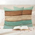 thumbnail image 3 of Farmhouse Teal Blue Brown Outdoor Waterproof Pillow Covers, Vintage Wooden Striped Decorative Square Throw Pillowcase Sofa Cushion Sham for Patio/Couch/Chair, 16"x16" 2 Pack, 3 of 8