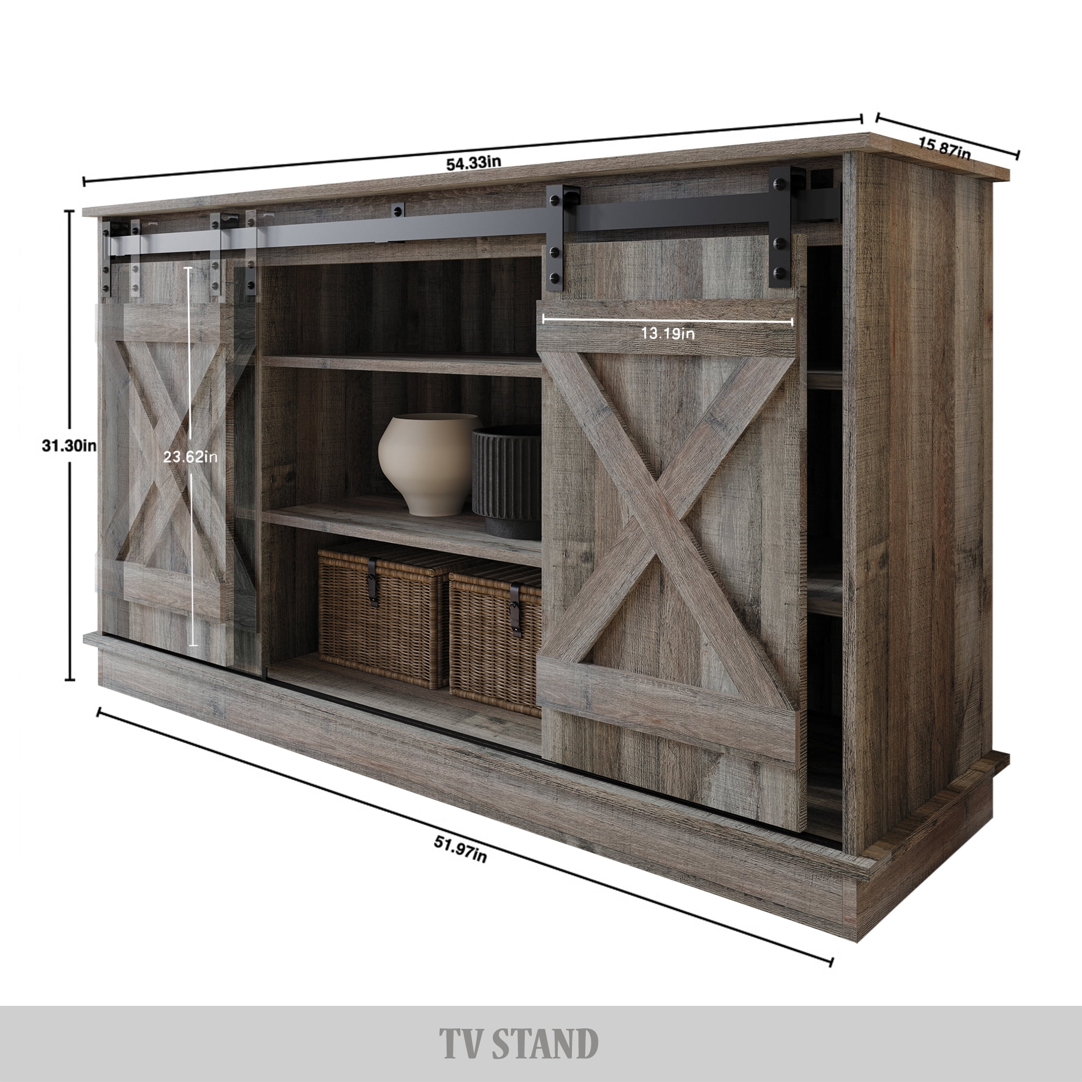Castle Place Vintage 54" TV Stand Console for TVs up to 65", Natural Oak