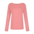 thumbnail image 6 of Huresd Long Sleeve Tops for Women 2024 Spring Trendy Cute Boat Neck Tunic Tops Loose Fit Lightweight Soft Cotton Blend Shirt Blouse Pink 2XL, 6 of 6