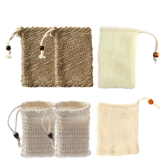 6 Pcs Natural Cotton Linen Soap Saver Bags, Exfoliating Scrubber Pouches for Bar Soap, Quick Drying Breathable Mesh Holder, Portable Bathroom & Travel Soap Pouch Set, 3.5 in x 5.5 in/9 x 14 cm