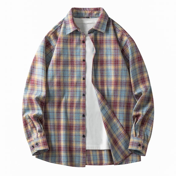 Aimik Hanes Mens Flannel Shirts Shackets Casual Button Down Long Sleeve Plaid Shirt Fall Cotton Lightweight Jackets-Blue XXXL