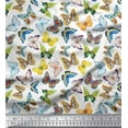 thumbnail image 1 of Soimoi Tissu en Rayonne Blanc Imprimé Papillon Coloré Tissu de Couture Yard 56 Pouces de Large, 1 of 5