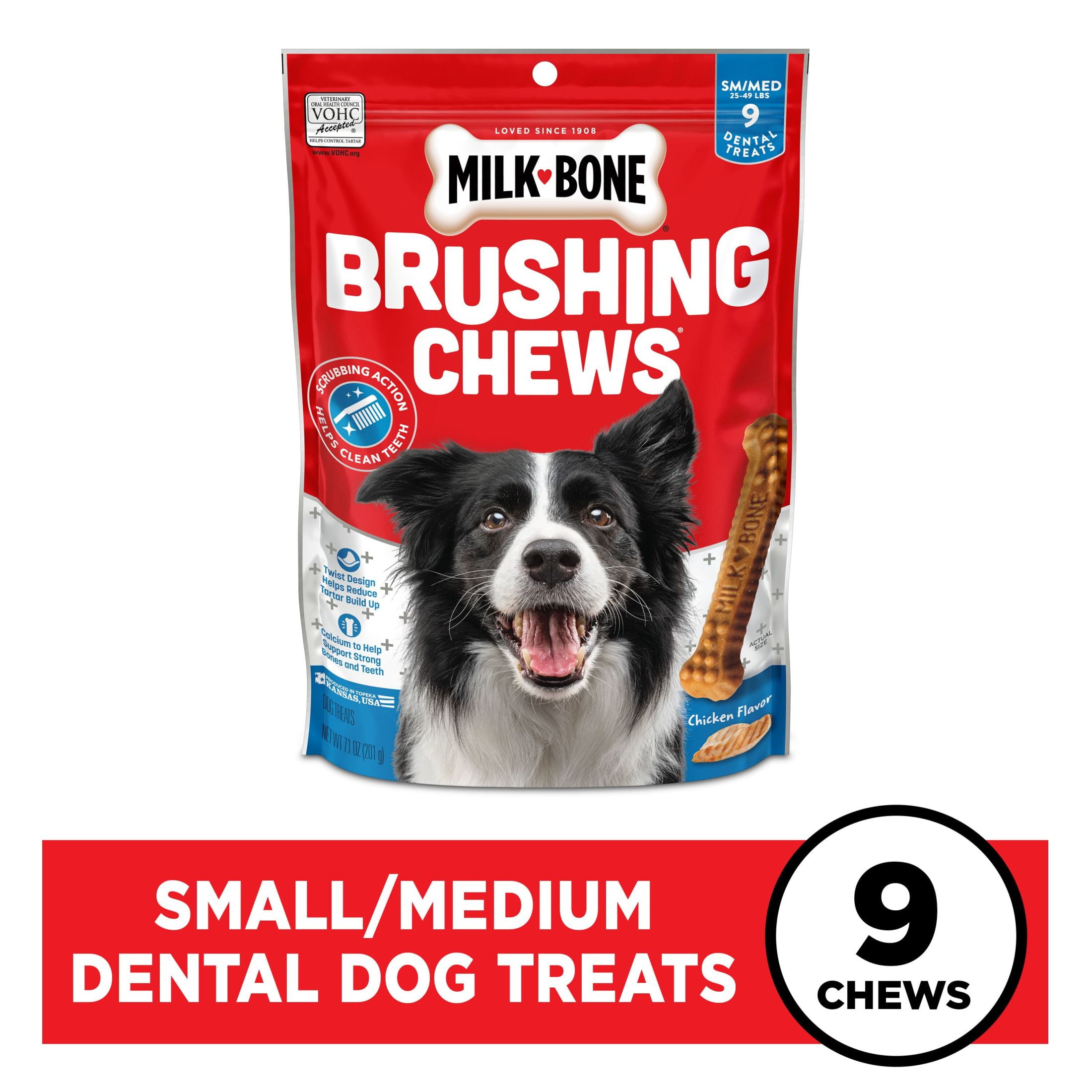 (24 pack) Milk Bone Brushing Chews Original Chicken Flavor Daily Dental Dog Treats, Small/Medium, 7.1 Ounce Bag