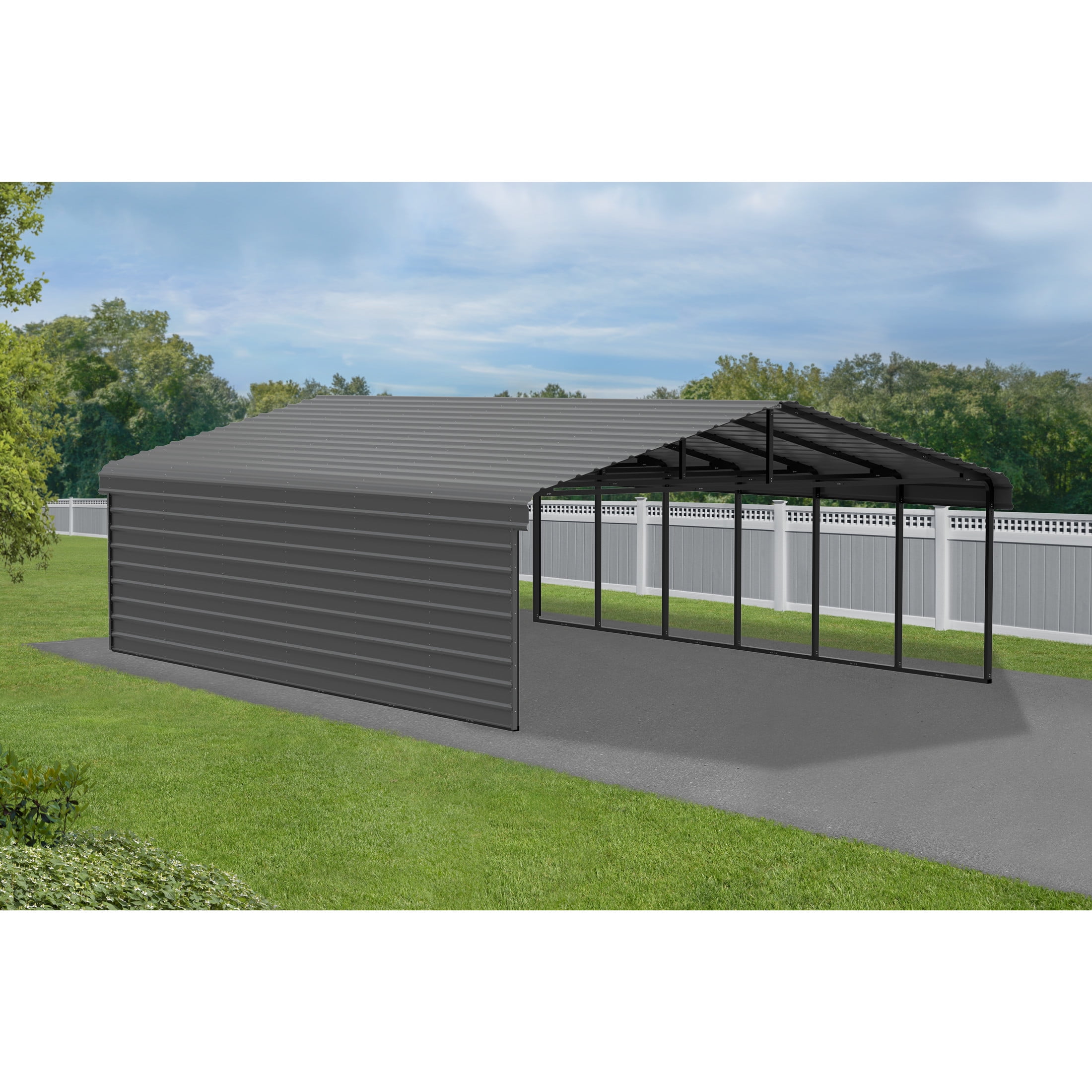 Arrow 20 x 29 x 7 ft Charcoal Carport With 1 Side Wall Kit