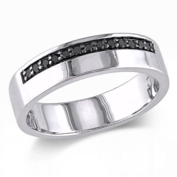 AMOUR 1/5 CT TW Black Diamond Single Row Men's Ring In Sterling Silver