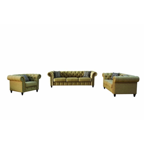 ACME Aurelia Nail-head Trim Tufted Chair with 1 Pillow in Beige Linen
