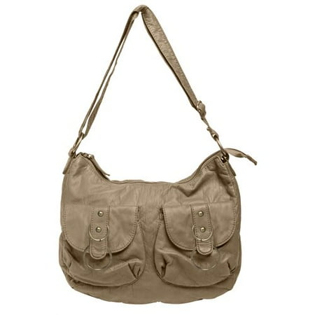Faded Glory Washed Cross Body Hobo, Mushroom