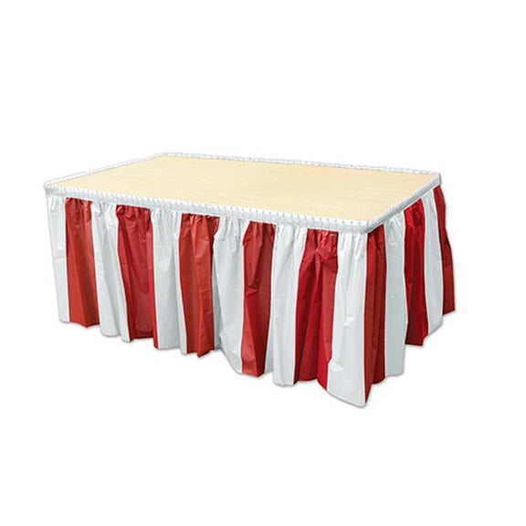 Beistle Pack of 6 Red & White Striped Plastic Table Skirting Party Decorations 14'