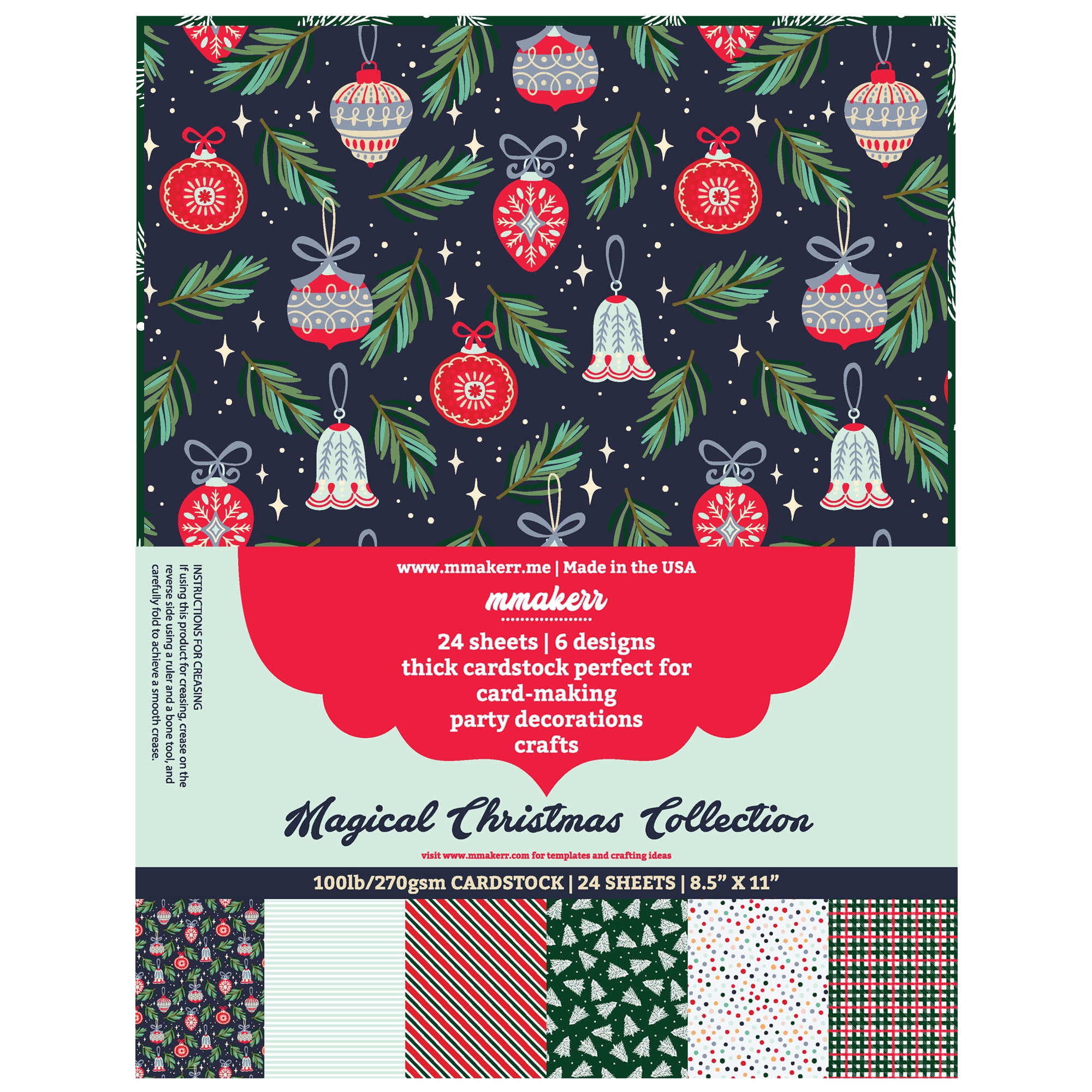 Christmas Cardstock Paper 8.5x11 Thick Cardstock Paper for Cricut (24 Pack) - 100lb / 270gsm, 8.5x11 Letter Size - Scrapbooking Paper Packs for Card Making, Crafting, Invitations