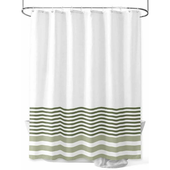 Sage Green Striped Shower Curtain Set, Waterproof Shower Curtains for Bathroom, Modern Farmhouse Stripes Washable Fabric Cloth Bath Curtain for Bathtub Decoration with Hooks 72x78 Inches