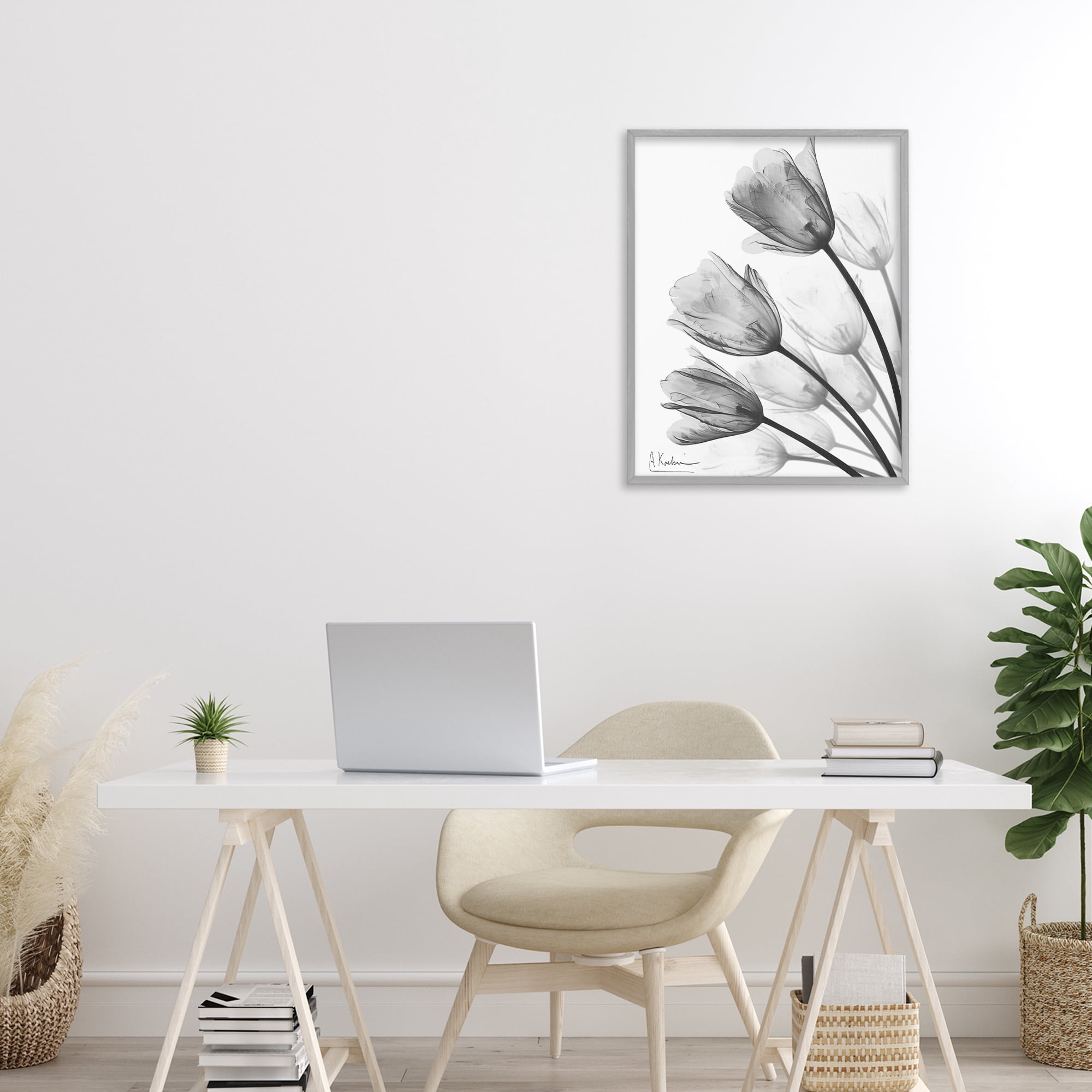 Stupell Industries Minimalist Tulip Fan Gray Framed Giclee Art, design by Albert Koetsier