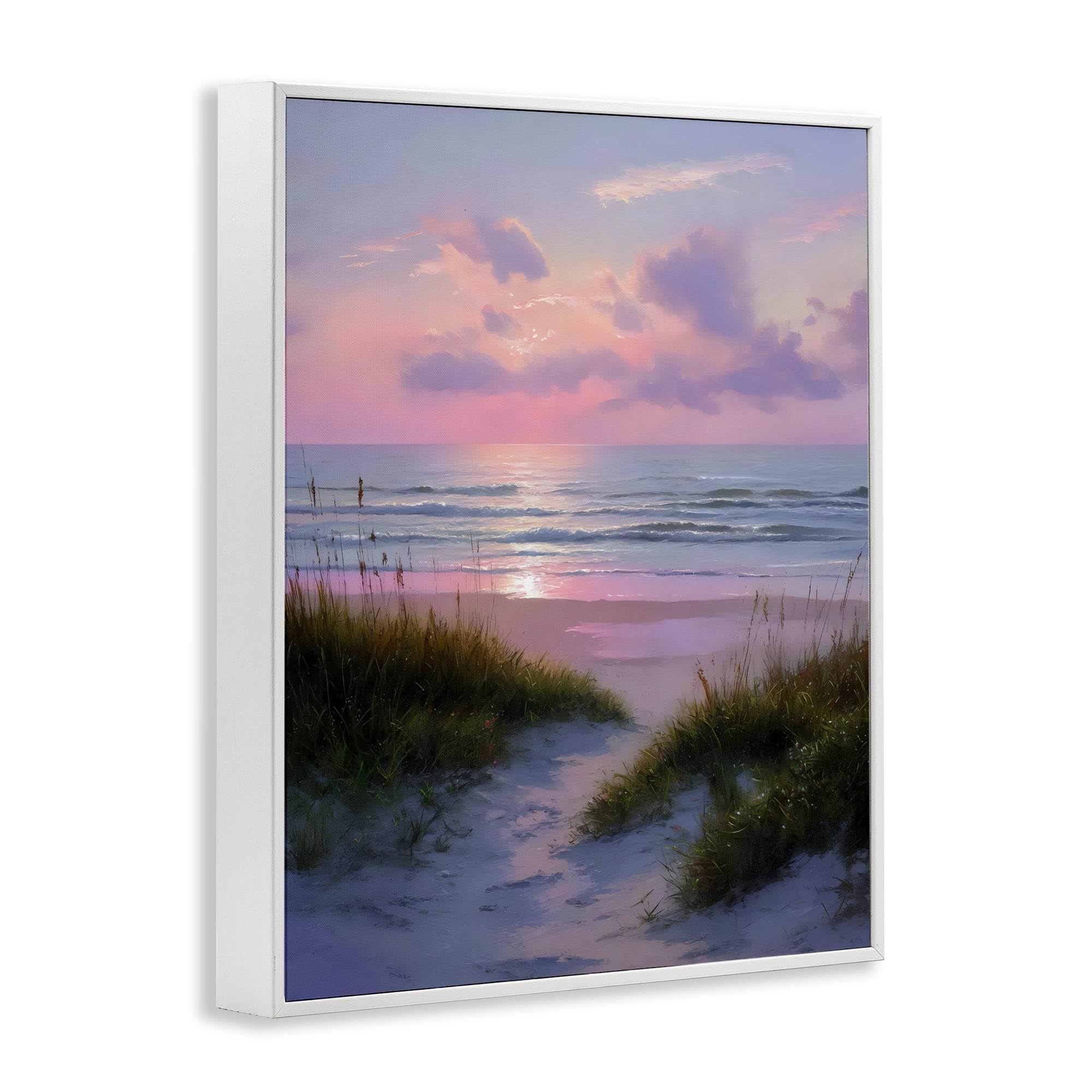 Stupell Industries Romantic Beach Sunset in Pink White Framed Giclee Art, design by Franklyn Gregory