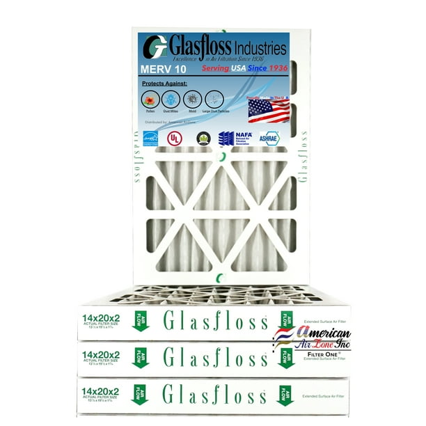 Glasfloss Air Filter 12x20x2 2" MERV 10 (Pack of 4) Pleated AC or