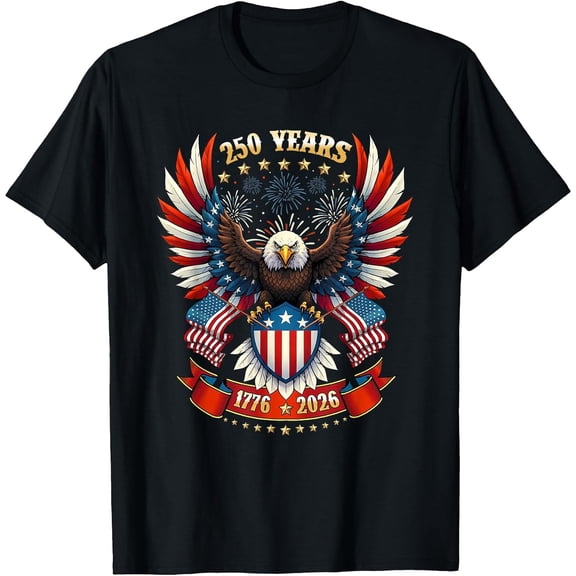 Men's Patriotic Eagle and Flag 250 Years 1776-2026 T-Shirt, Comfortable Breathable Soft Tee, Men's 100% Cotton Graphic T-Shirt 180gsm