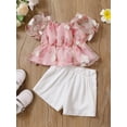 thumbnail image 3 of Summer Toddler Baby Girl Clothes Off Shoulder Ruffle Sling Crop Tops Short Pants 2Pcs Outfits, 3 of 7