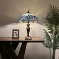 thumbnail image 4 of Tiffany Table Lamp Blue Stained Glass Dragonfly Included LED bulbs Pull Chain Switches For Living Room Bedroom Bedside 16"W*16"D*24"H, 4 of 6