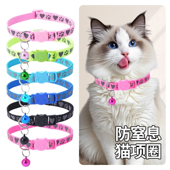 6 Pcs Reflective Cat Collar with Bell, Breakaway Cat Collars with Name Tag