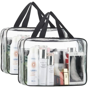 2PCS Clear PVC Cosmetic Bags Waterproof Transparent Travel Makeup Bags Clear Toiletry Cases with Zipper Closure & Handle Straps Waterproof Multi-use Makeup