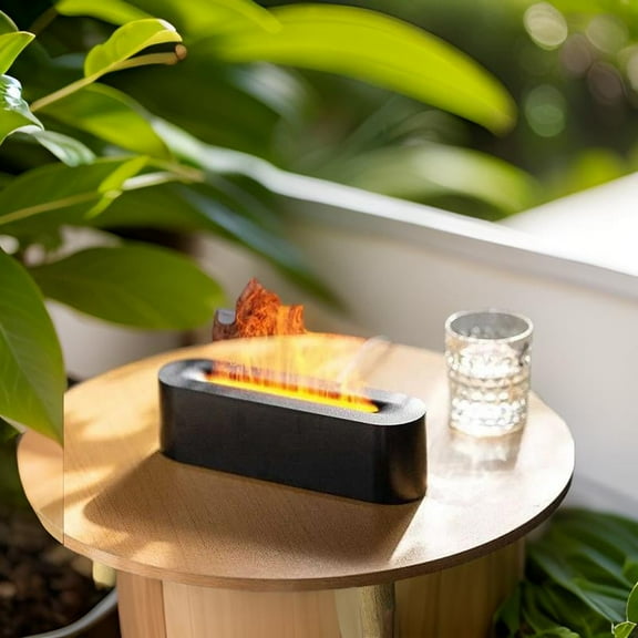 Aromatherapy Essential Oils Volcano Humidifier Home Fragrance Air Mist Freshener Ultrasonic Vaporizer with Fireplace Flame Diffuser (Black)