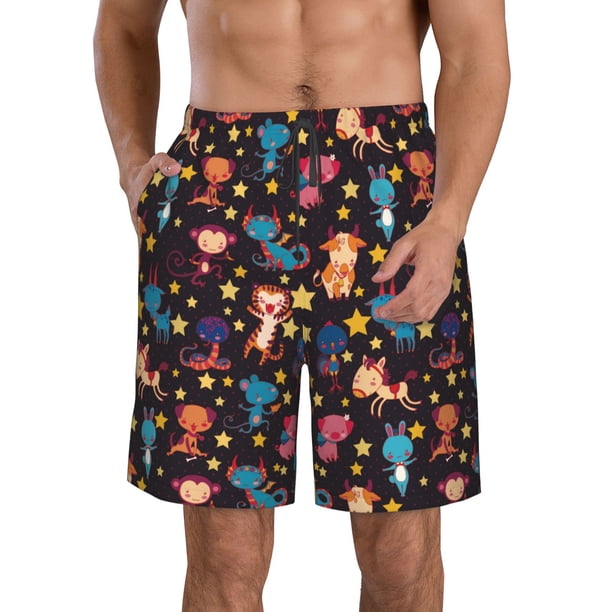 Balery Cute Animals Traje de Baño Estilo Hawaiano para Hombre, Shorts de Secado Rápido con Bolsillos-XX-Large