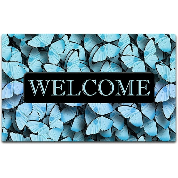 Blue Butterfly Doormats Funny Door Mats Spring Welcome Entrance Floor Mats Rubber Non Slip Backing Indoor Outdoor Entry Way Rugs Home Garden Decor Housewarming Gifts 30 x 18 Inch
