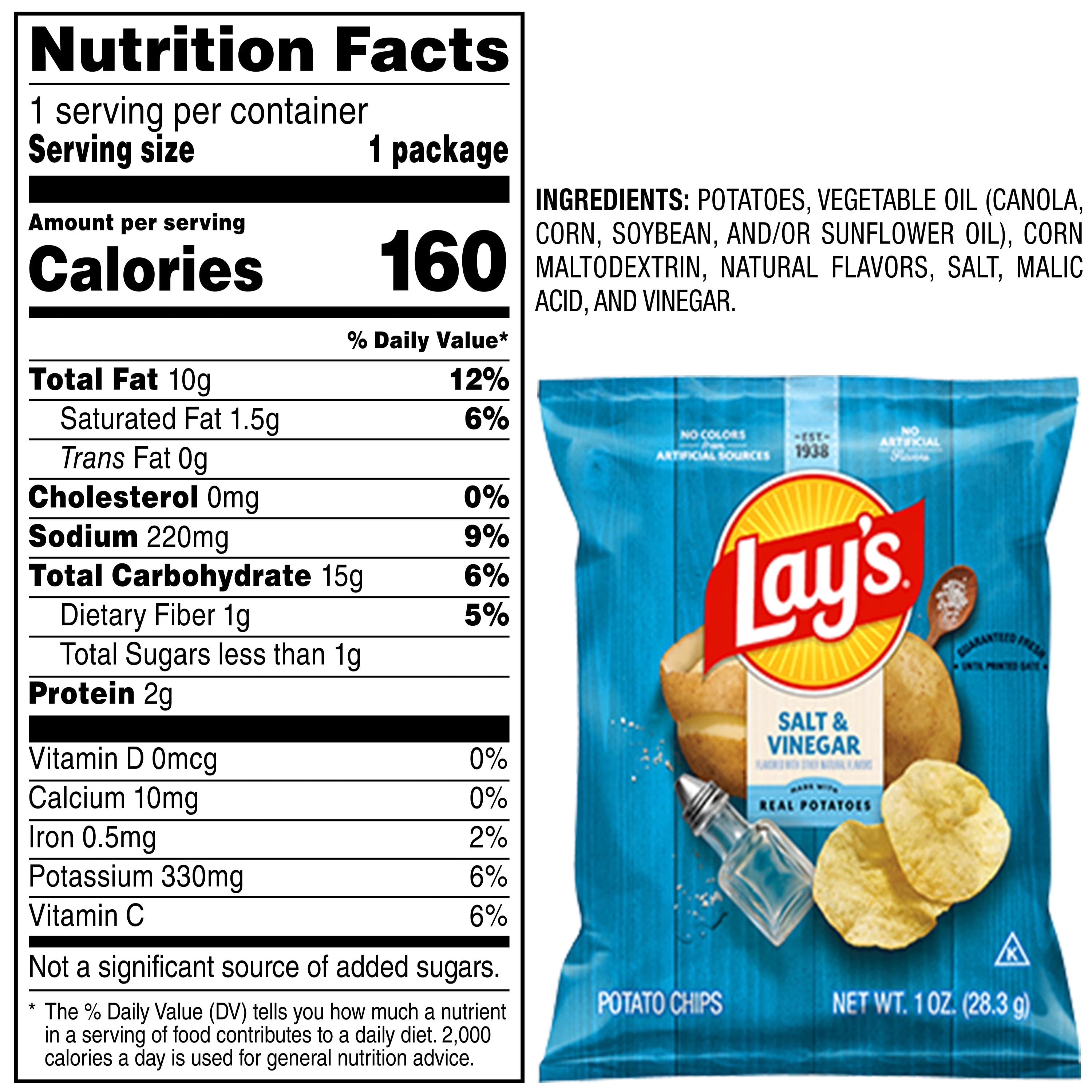 Lay's Potato Chips Salt & Vinegar Flavored Snack Chips, 1 oz Bags, 40 Count Multipack