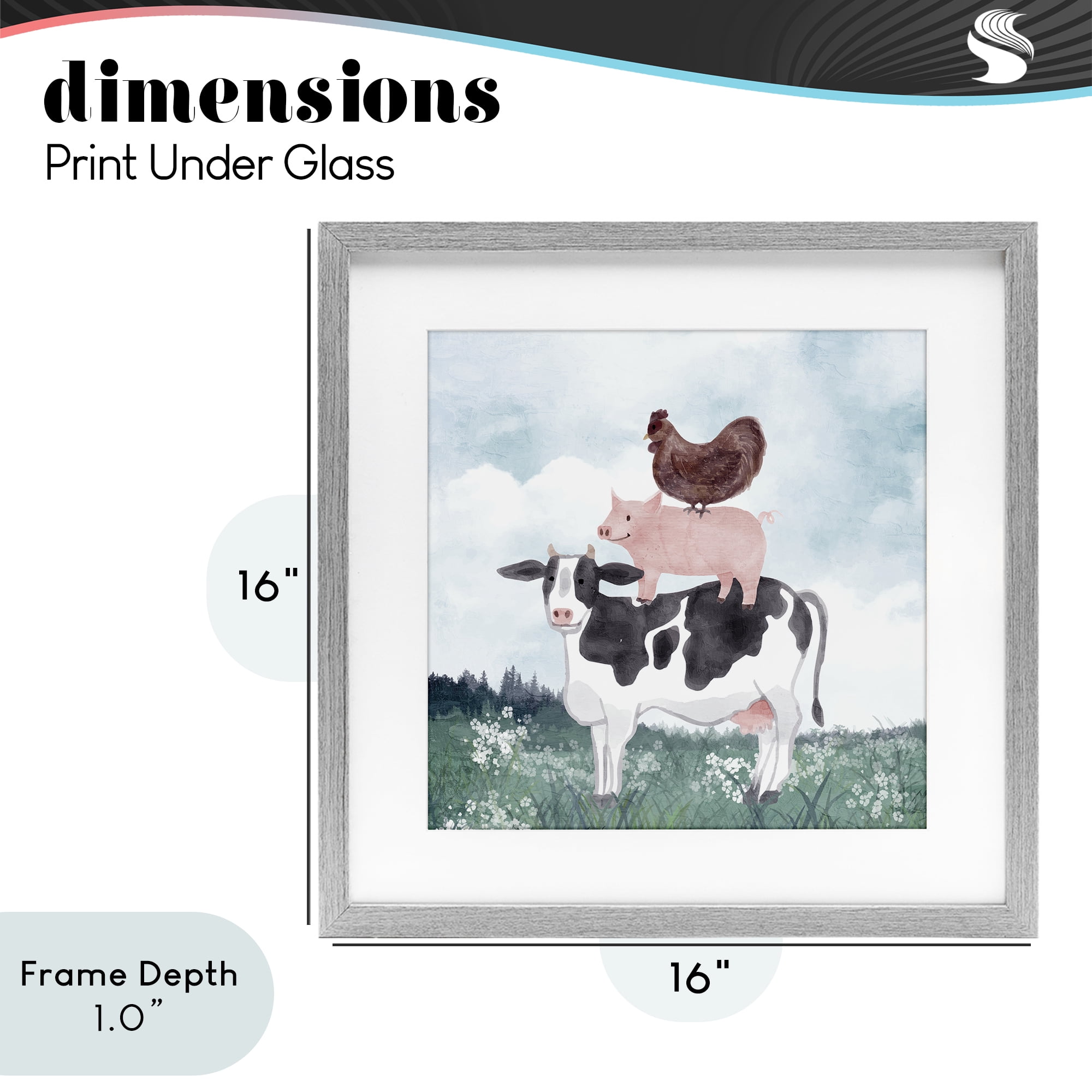 Stupell Industries Muted Stacked Farm Animals Gray Framed Print Under Glass, design by Kim Allen