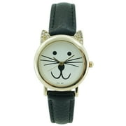 LINEL Cat Face Watch Crystal Ears Black Band